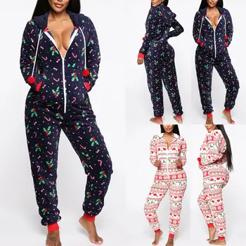 

Autumn Winter Fashion Women Lady Christmas Pajamas Santa Sleepwear Xmas Hooded Long Nightwear Pyjamas