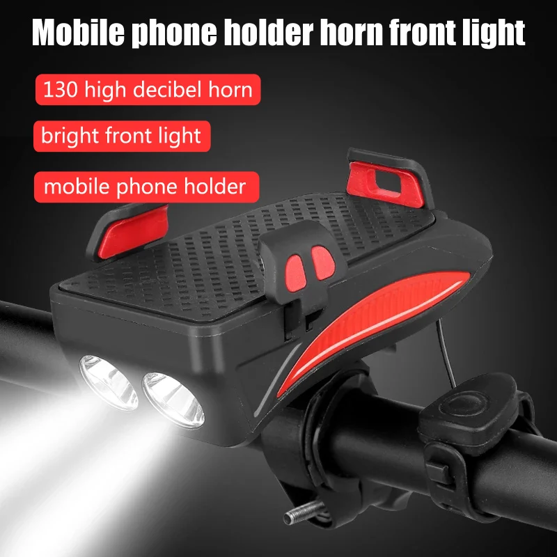 

4 in 1 Mobile Phone Holder Horn Riding Headlights USB Rechargeable Smart Bicycle Light Induction LED Bike Lamp XA64Q