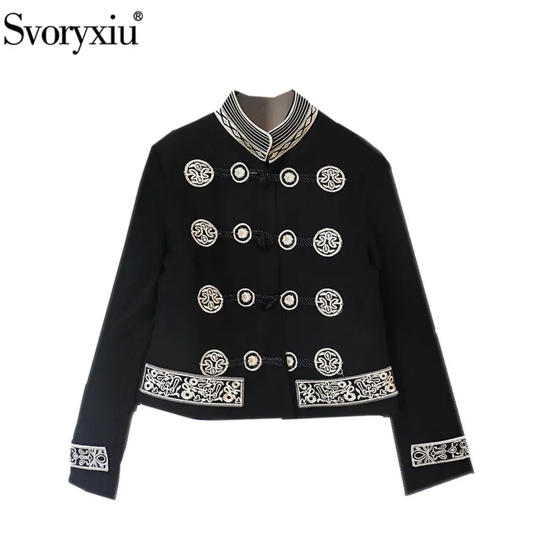 

Svoryxiu Winter Runway Designer Women's Short Jacket Standing Collar Long sleeve Fine Embroidery Vintage Short Coat