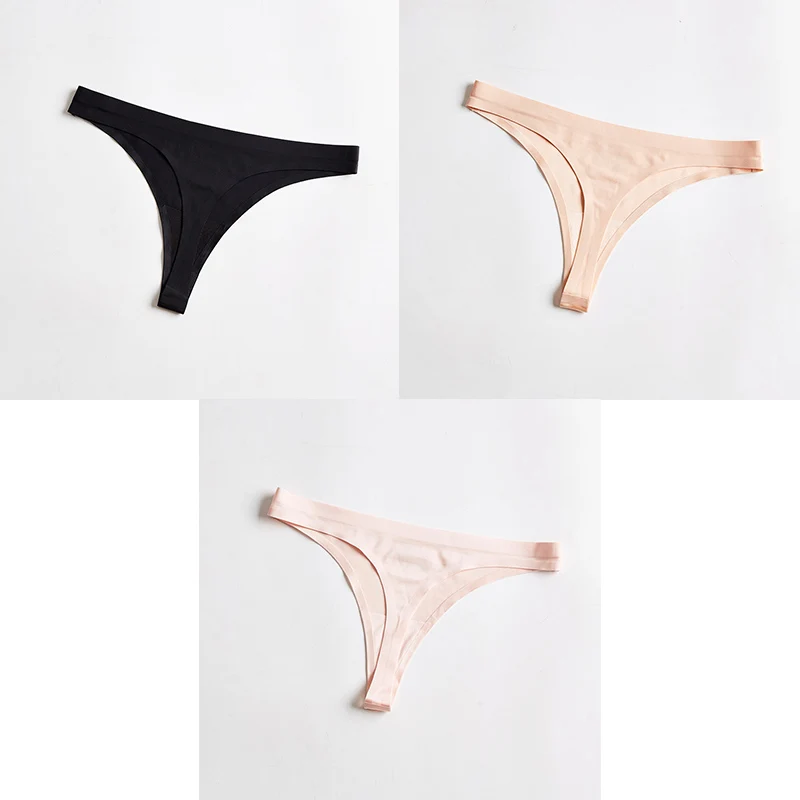 black nude pink Женское нижнее белье, сексуальные шелковые бесшовные спортивные бесшовные трусики, женские стринги, нижнее белье, кюлоты, трусы с низкой талией, 3 шт., Aofeiqike - Цвет: black nude pink
