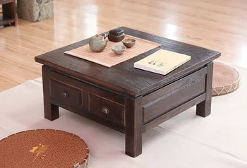 

Japanese Antique Tea Table Wooden Cabinet With Two Drawer Square 65cm Paulownia Wood Traditional Asian Living Room Furniture