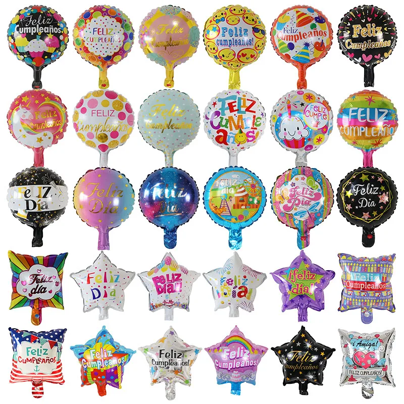 10Pcs Feliz Cumpleaños Día AIr Globos 10inch Colorful Mini Spanish Happy Birthday Foil Balloons Home Party Decorations Kids Gift | Дом и сад