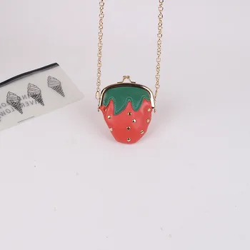 

Hot sale new children's cute strawberry fruit coin purse high quality leather red chain small storage bag