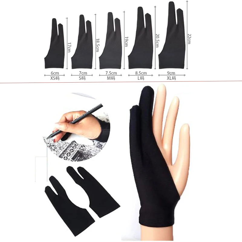 Guantes de pintura de dos dedos, 2 uds., antiincrustantes para dibujo artístico y tableta gráfica