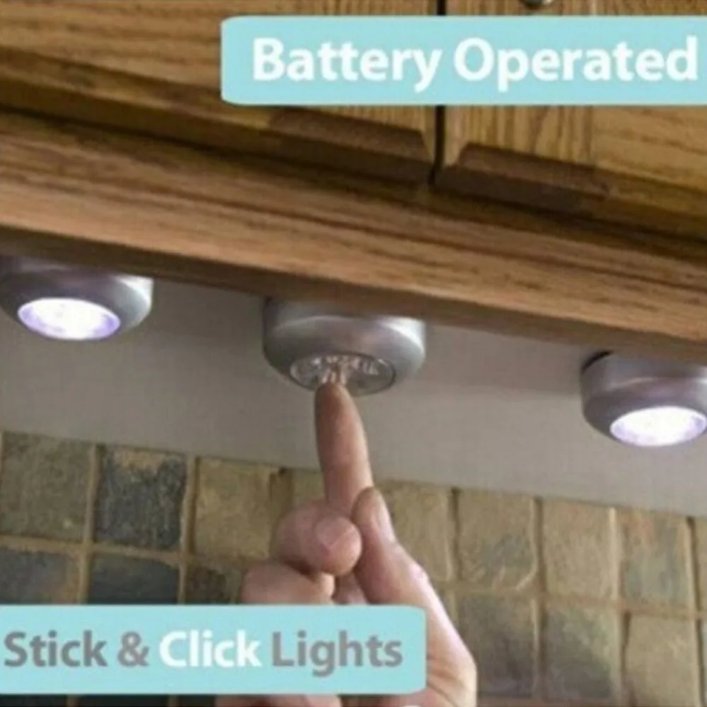 4 светодиодный Ночной светильник с сенсорным управлением, круглая лампа под шкаф, шкаф, нажимная палочка, лампа для дома, кухни, спальни, автомобиля