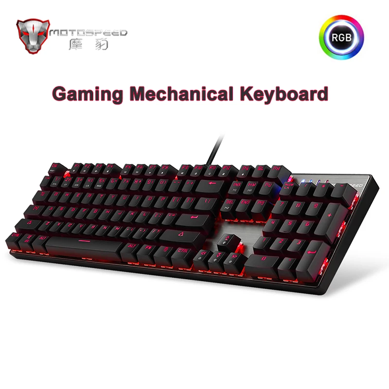 Genuine Motospeed CK104 Mechanical Gaming Keyboard 104 key LED RGB Backlit USB wired Keyboard Russian/English for computer gamer