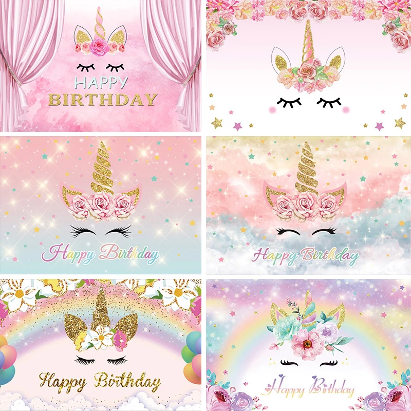Laeacco Rideau Rose De Fond Pour Fete D Anniversaire Motif Licorne Fleur De Bebe Fete De Famille Photographie De Portrait Studio Photo Aliexpress