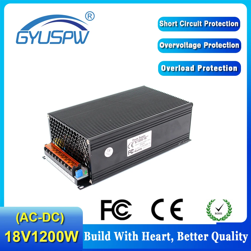 Switching Power Supply DC18V 66.7A 1200W Transformers 110V 220V AC TO DC 18V SMPS for LED Strip Lamp Light CNC CCTV Motor Black |