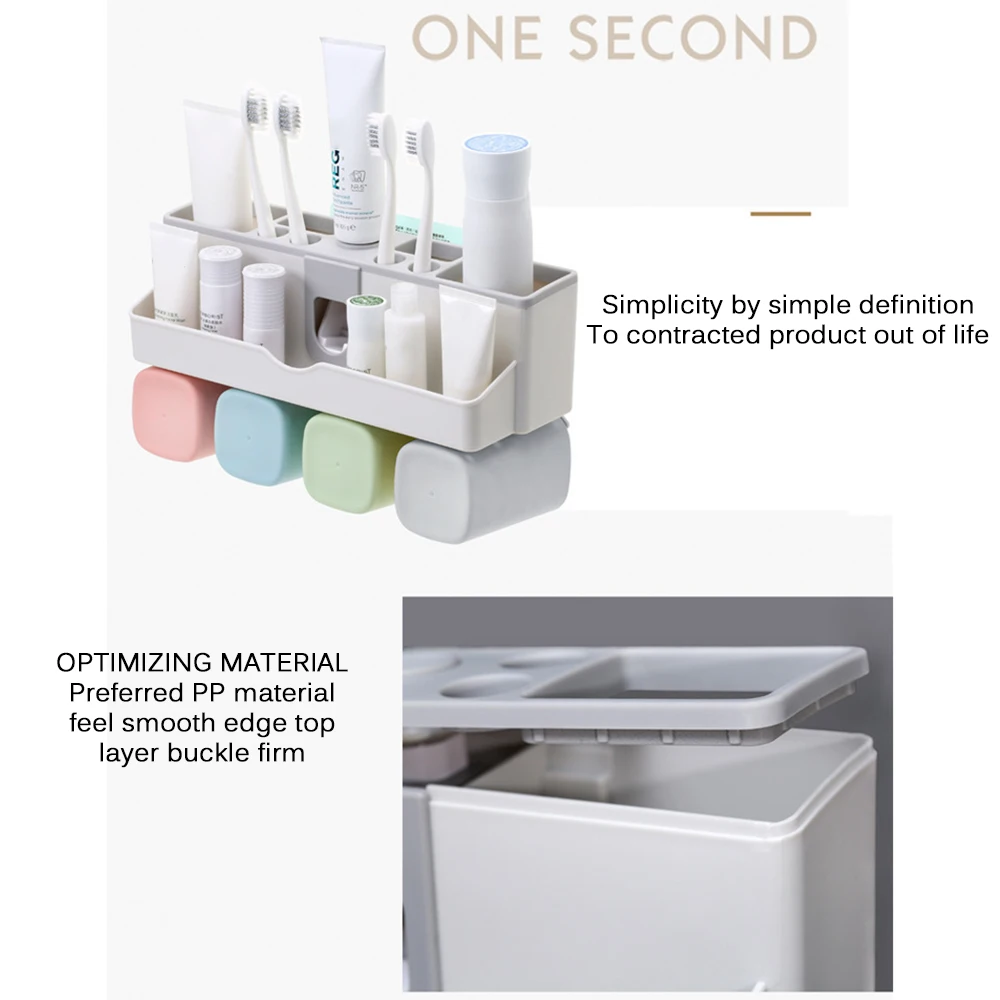 Wall Mounted Toothbrush Holder Automatic Toothpaste Dispenser Toiletries Storage Rack Bathroom Accessories Set