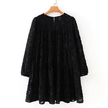 AGong, однотонные платья с круглым вырезом, женское модное текстурированное свободное платье, женское элегантное мини-платье с длинным рукавом, женские платья IAA