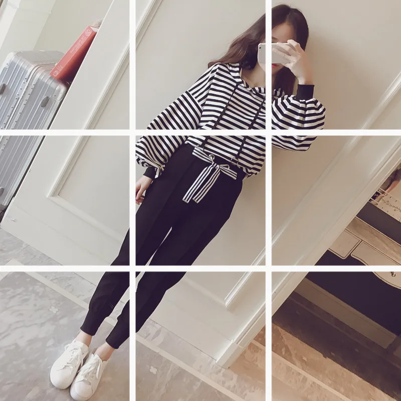 

Korean-style Elegant Slimming Casual Sports Two-Piece Set Fashionable Set Female Spring 2019 New Style Tops Harem Pants Fashion