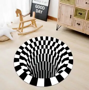 

3D Print Carpet Stereo Vision Mat Decoration Living Room Hallway Rugs Black White Grid Print Carpets