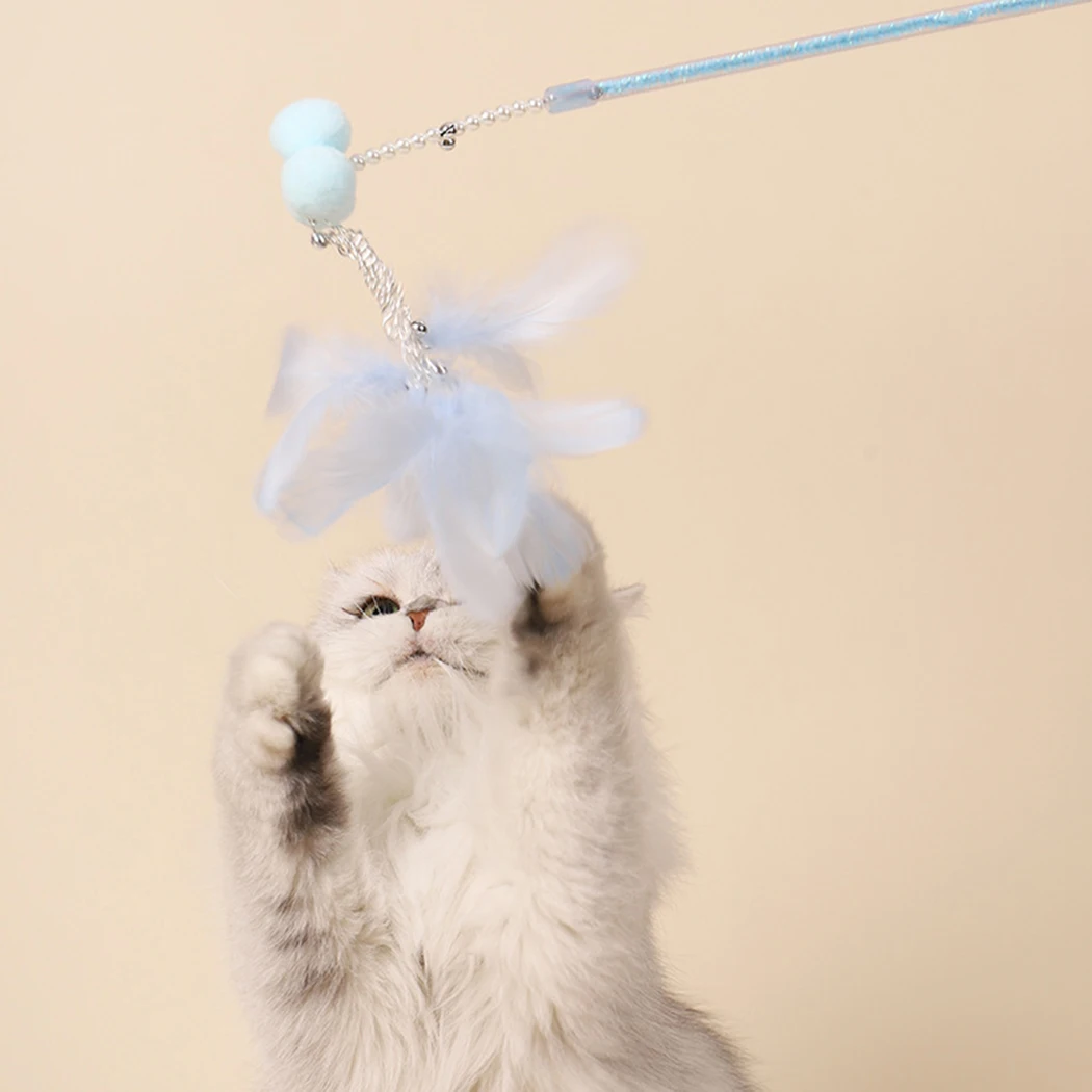 4PCS Cat Teaser Wand Faux Feathers Kitten Sticks Toy Cat Interactive Toy Pet Chasing Toy Cat Wands Kitten Toy Pet Scratching Toy