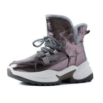 

Classic Women Winter Boots Shiny Leather Snow Boots Casual Shoes Female Warm Fur Sneakers High Quality Botas Mujer Size 35-40