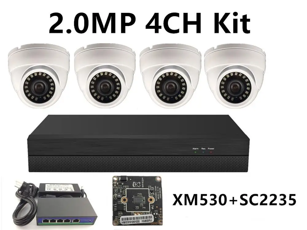 5.0MP 4.0MP 3.0MP 2.0MP 4CH IP комплект видеонаблюдения IP металлическая купольная камера 18 светодиодов IRC 48 в PoE переключатель 8CH* 5MP NVR CMS XMEYE P2P мобильный - Цвет: 2.0MP XM530 SC2235
