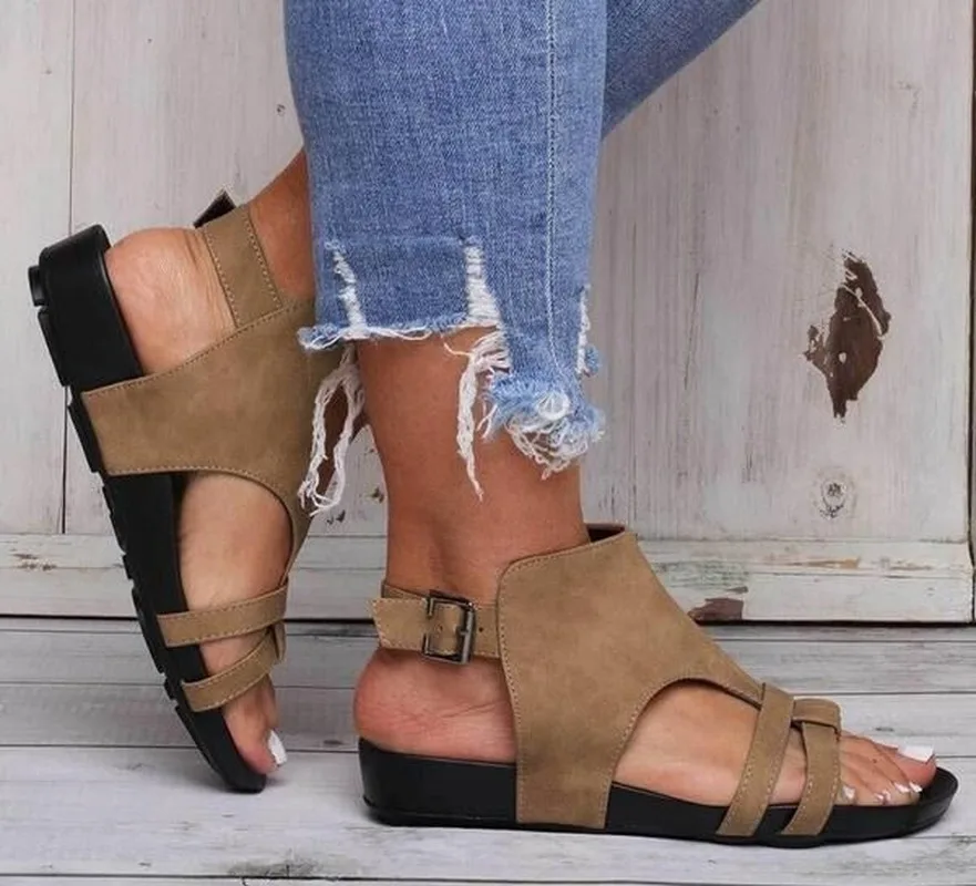 

Fashion Leisure Concise Sandals Women Open Toe Gladiator Low Ladies Shoes Flat With Casual Sandals