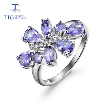 

tanzanite ring natural gemstone in 925 sterling silver luxury flower design shiny precious stone jewelry for wife daily wear