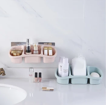 

Three-slot Wall Hanging Suction Cup Bathroom Cosmetic Storage Box Plastic Storage Rack Holder