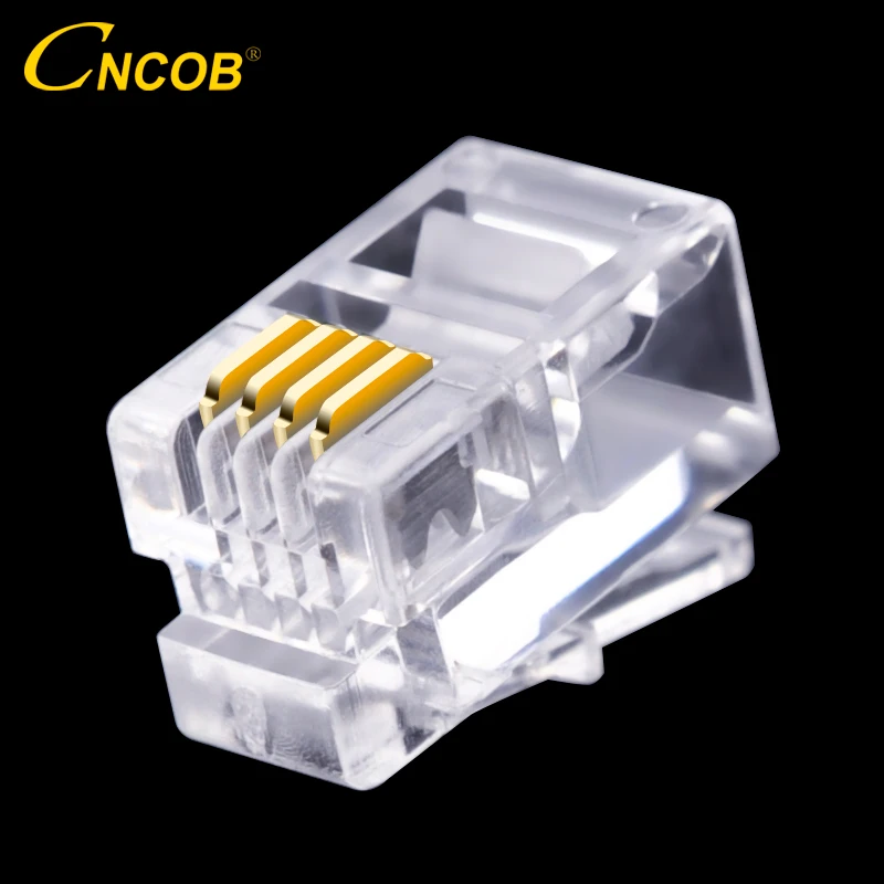 

CNCOB 4P4C RJ9 Telephone Handset Connector 4-core Audio Crystal Heads 4-Wire Plug Gold-plated Copper Chip 100pcs