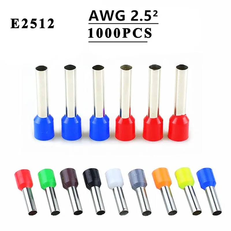 1000PCS E2512 Copper Tube pre insulating terminal insulated cable wire