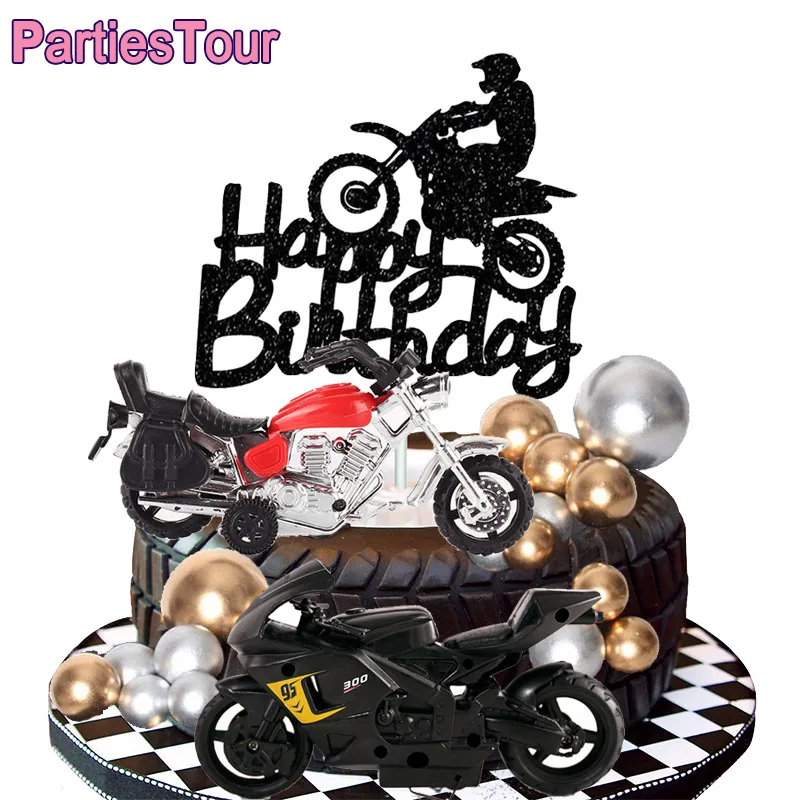 Topper de bolo de moto feliz aniversário logotipo carro motocicleta