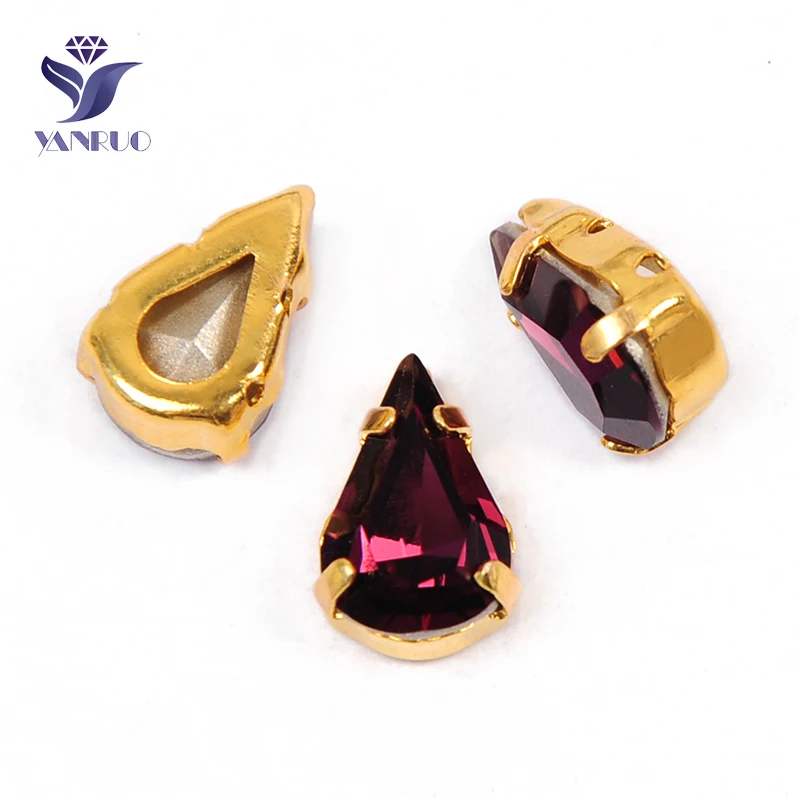 With Gold Claw YANRUO 4300, все размеры, аметист, грушевидные модные камни, стразы, стразы, Стразы для украшения - Color: With Gold Claw