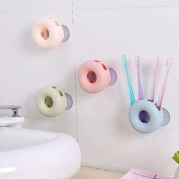 

Bathroom Plastic Round Punch-free Suction Cup Toothbrush Holder Wall-mounted Porous Tooth Cup Cosmetics Kitchen Storage Tools