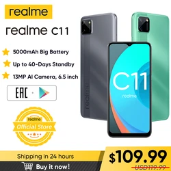 Realme C11 мобильные телефоны 6,5 дюймов 5000 мАч большая батарея 40 дней долгий режим ожидания 3 слота для карт Android смартфон 13 МП камера телефон