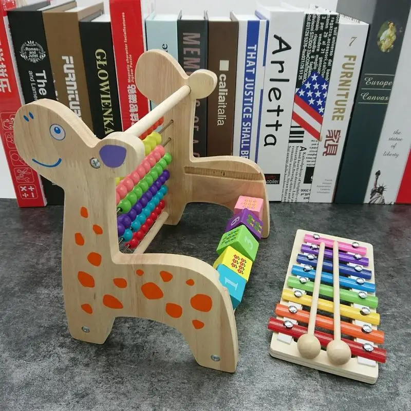 

Wood Children Early Childhood Educational Multi-functional Bead-stringing Toy Beaded Bracelet Knock Piano 1-2-3-Year-Old Female