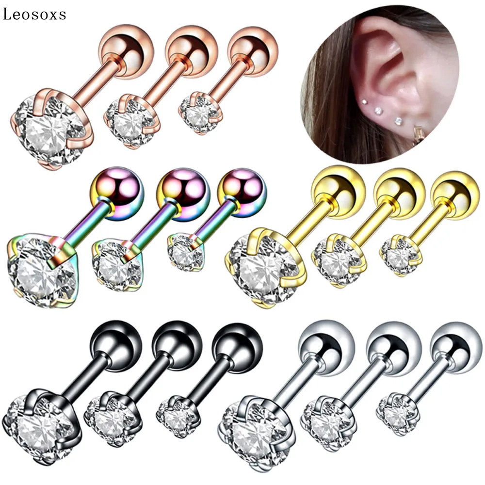 

Leosoxs 2 piece Stainless steel ear studs European and American popular four-claw bone nail piercing jewelry