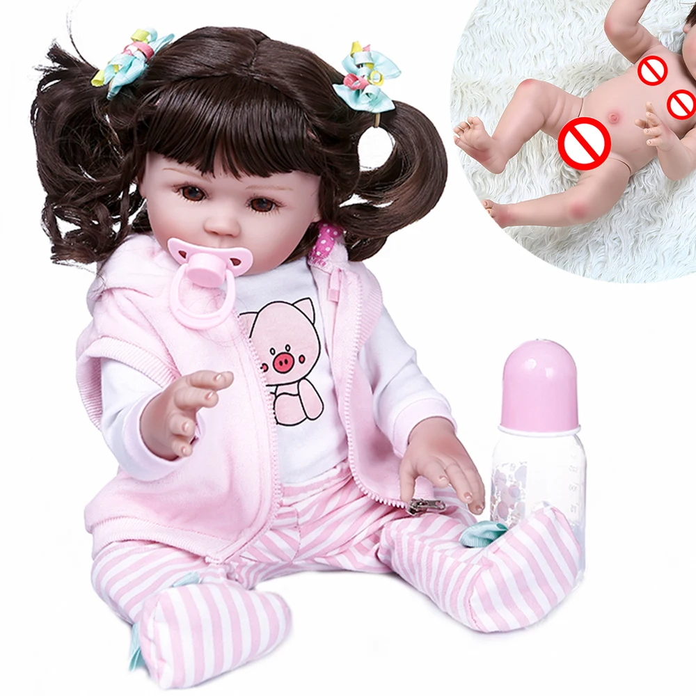 NPK кукла bebe reborn 48 см полная тело мягкая силиконовая кукла reborn Девочка в розовом платье набор реалистичные гибкие куклы