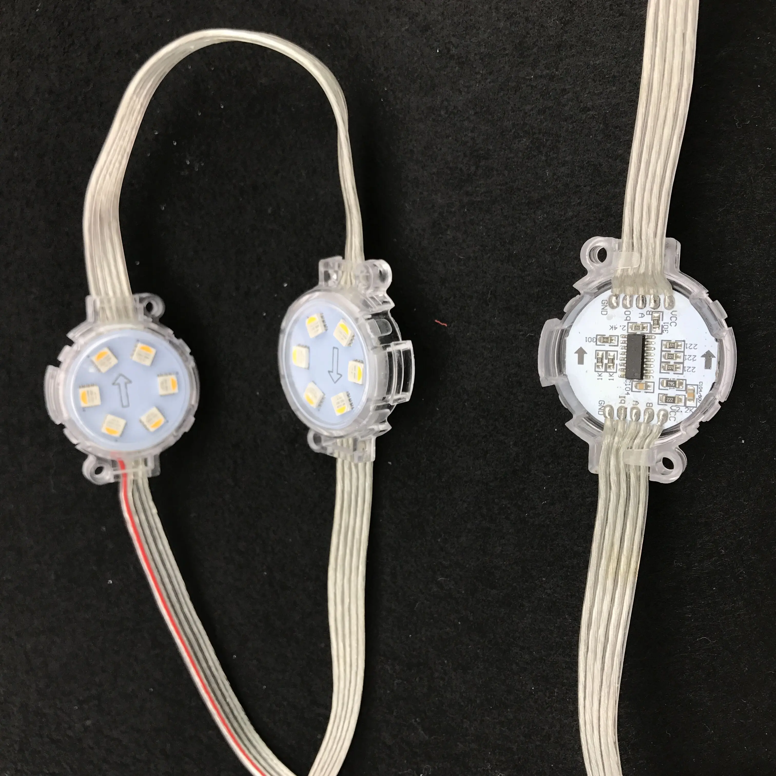 DC24V RGBW Стандартный DMX512(UCS512C3); 5050 SMD Пиксельная адресация модуль, 1,44 Вт(6 светодиодов); диаметр 40 мм; IP68 Номинальная