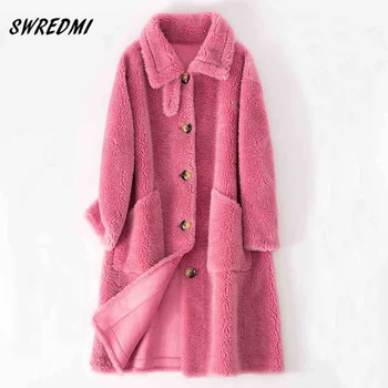 

Lambswool Winter Warm Long Fur Coat Turn-down Collar Fur Coat Jackets Snow Wear Women Loose Outerwear Jackets Female