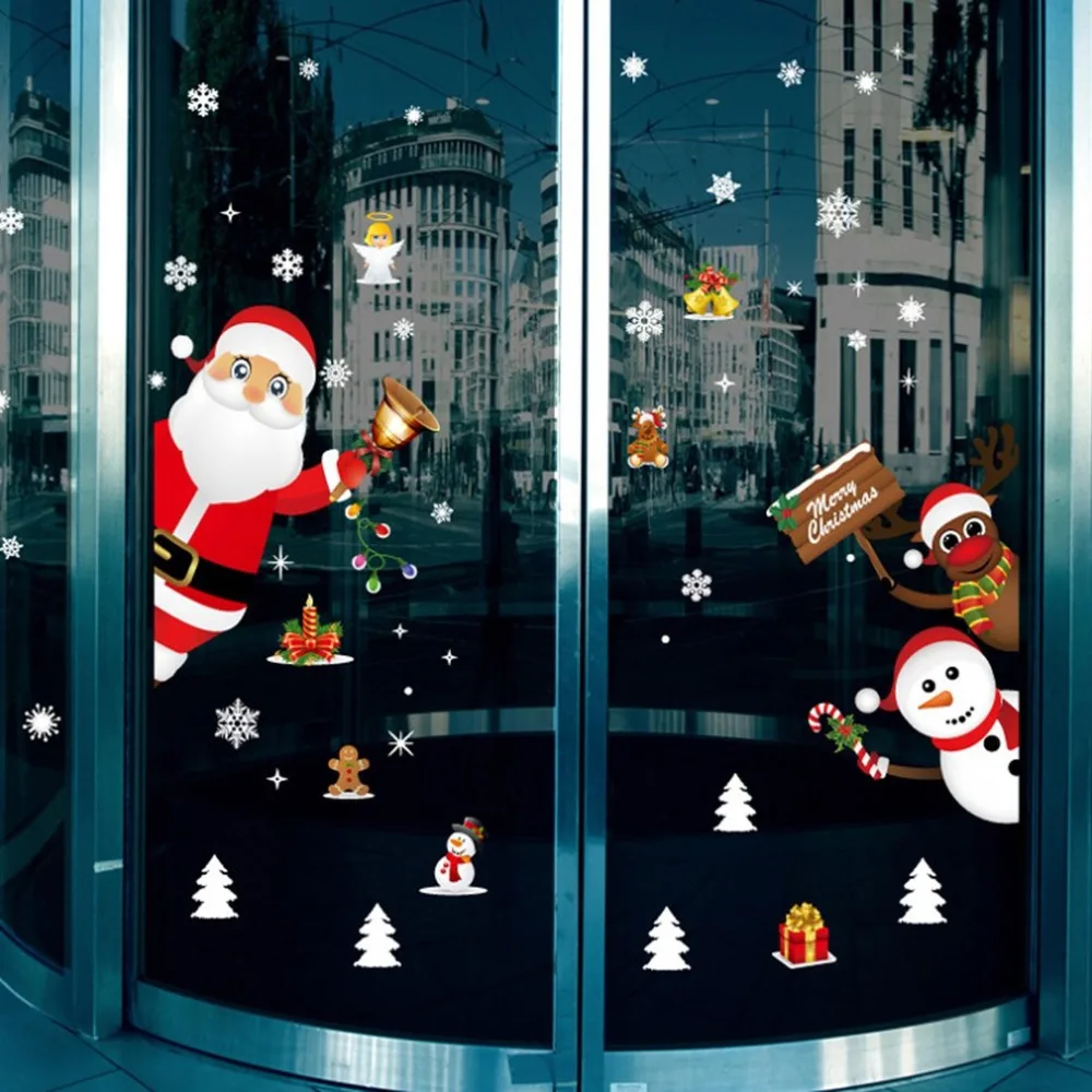 Рождественские декоративные наклейки на дверь и окно, наклейки на стену в виде снежинок