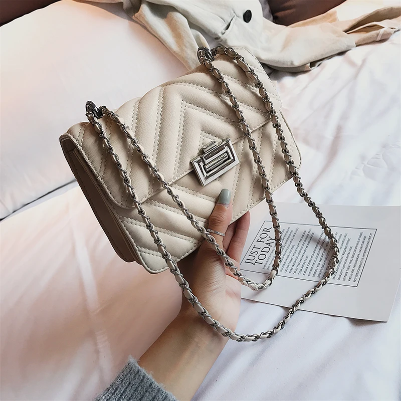 

Luxury Handbag Simple Square bag 2019 Fashion New Quality PU Leather Women's Designer Handbag Lock Chain Shoulder Messenger Bags