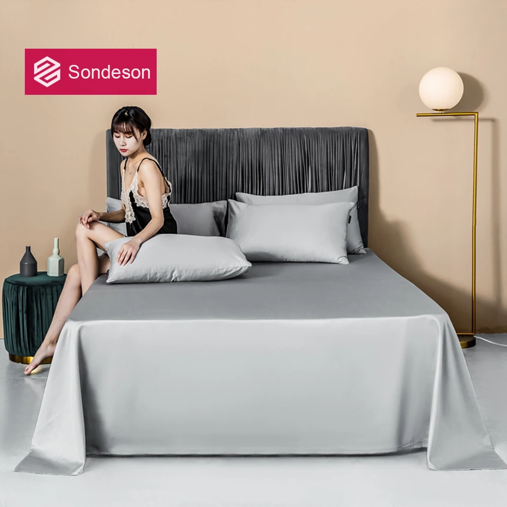 

Sondeson Luxury 100% Cotton Noble Gray Flat Sheet Skin-friendly Solid Double Queen King Bed Sheet Set Men Pillowcase 3PCS