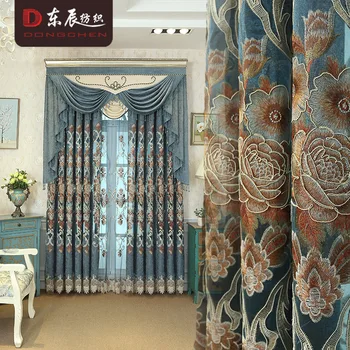 

High-end Luxury European Style Chenille Embroidered Curtains Window Screen Villa Living Room Curtains