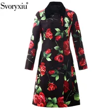Svoryxiu подиум на заказ зимнее шерстяное пальто верхняя одежда женская с длинным рукавом большая роза цветочный принт винтажное пальто длинное пальто