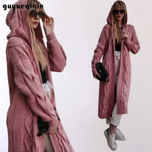 Новинка, женский свитер с капюшоном, кардиган, пальто,, свитер, кардиган, женская вязаная длинная верхняя одежда, зимние пальто с капюшоном размера плюс 5XL