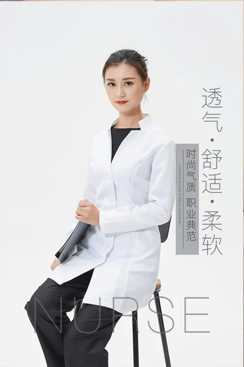 Korean version of the long-sleeved stand-up collar white lab coat in dental laboratory overalls