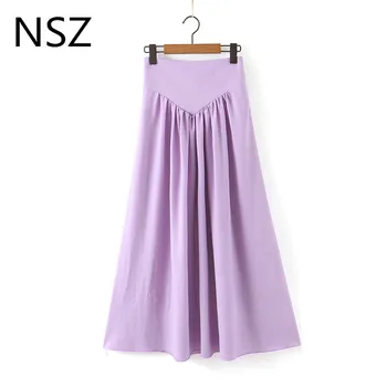 

NSZ women long maxi skirt high waist pleated skirt fashion side zipper beach vacation skirt purple