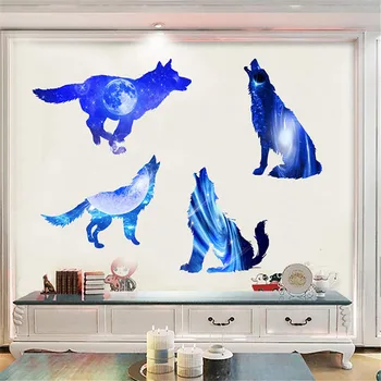 

Universe Galaxy Wall Stickers Diy Moon Wolves Mural Decals for Kids Rooms Baby Bedroom Decoration Blue High Quality Sticker