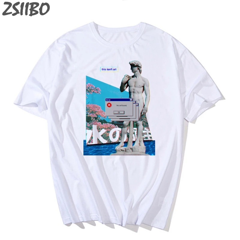 Мужская футболка, забавная статуя микеланжело, Давид, принт, вапорволна, короткий рукав, Футболка Harajuku, Повседневная Уличная футболка, Мужская футболка - Цвет: Bai6