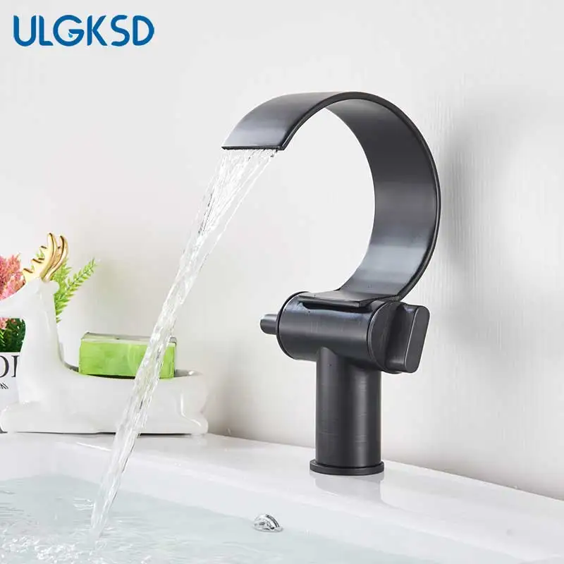 

ULGKSD Basin Faucets Single Handles Hot Cold Basin Mixer Faucet Creative Waterfall Water Outlet Bathroom Vessel Sink Mixer Taps