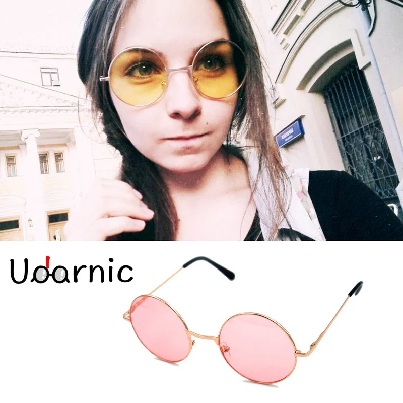 

Sunglasses Pink Gold Lens Round Light Thin Leg Frame Retro Punk Circle Men Women Glasses Vintage 030-263