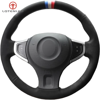 

LQTENLEO Black Suede DIY Hand-stitched Car Steering Wheel Cover For Renault Koleos 2009-2016 Samsung QM5