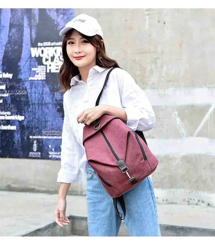 2019 Female High Quality Canvas Travel Backpack Small Waterproof Casual Women Rucksacks for Girls School Bags Shoulder Back Pack (15)