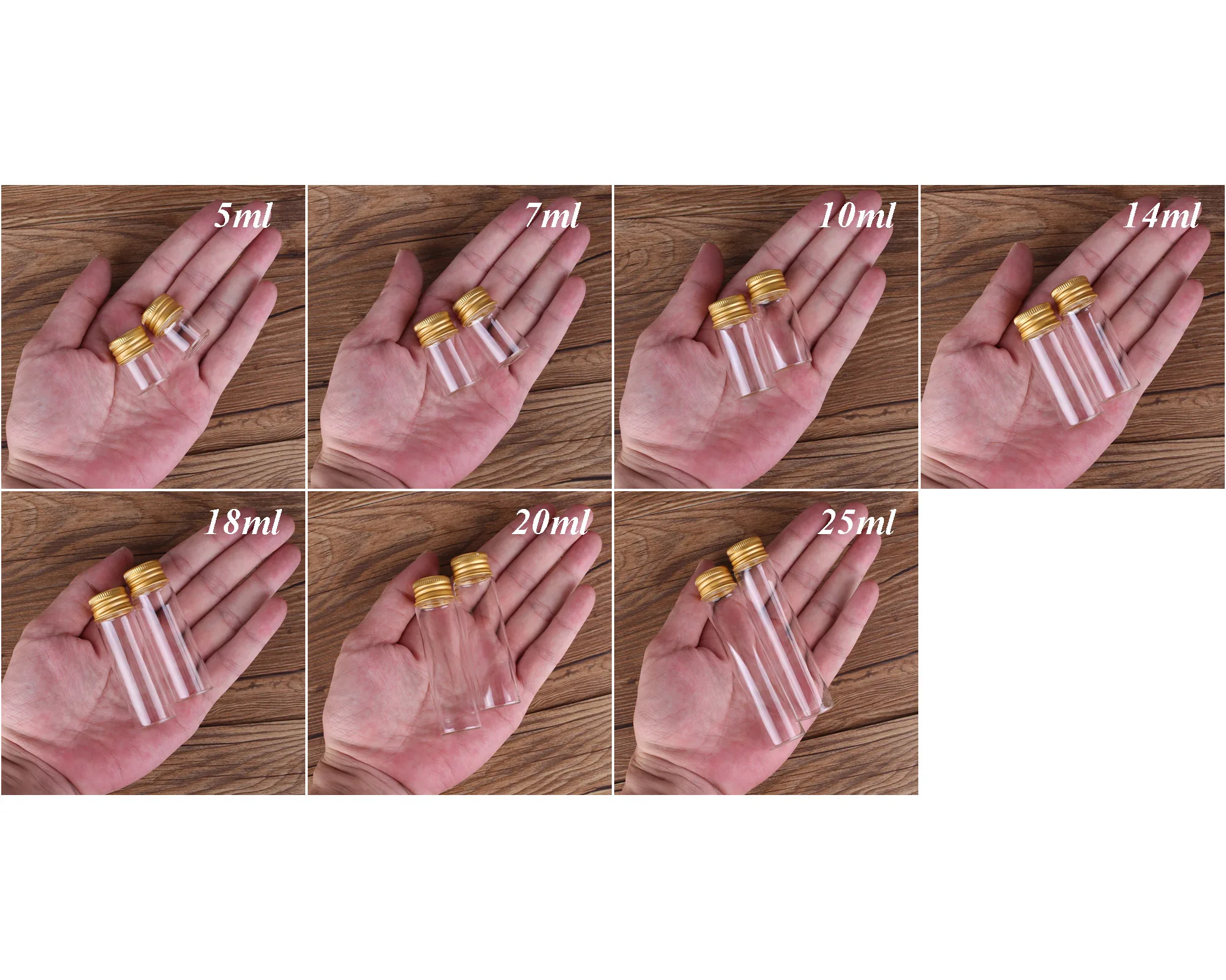 10pcs Dia 22mm 5ml/7ml/10ml/14ml/18ml/20ml/25ml Glass Bottles Glass Jars with Golden Aluminum Lids Spice Jars Perfume Bottles 2