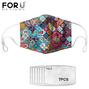 

FORUDESIGNS Funny Mandala Floral Printed Moth Cover Masks with 7Pieces PM2.5 Filter Activated Carbon Mascarilla for Women