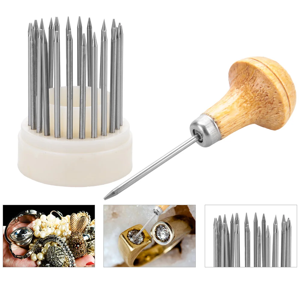 

23Pcs Bead Grain Tool Set Graver Beader Wood Handle Diamond Stone Pearl Setting Grain Tool Jeweler Jewelry Making Goldsmith Tool